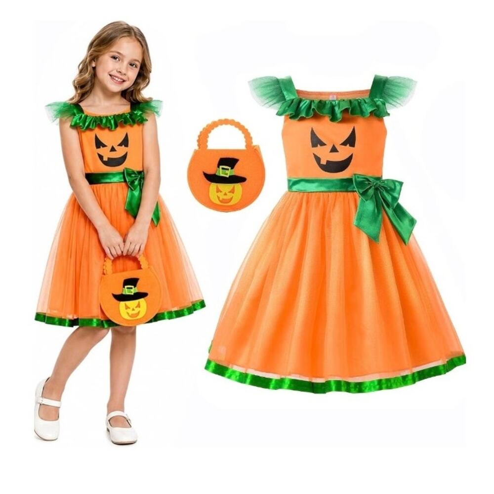 Girls Pumpkin Halloween Costume Dress Bag NWT Size 12/150 ReliBeauty